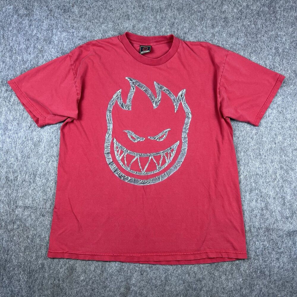 Vtg Y2K Spitfire Wheels Men's T-Shirt Big Head Graphic Red Short Sleeve Size XL